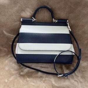 Dolce and Gabbana Elegant Navy and Cream Sicily Handbag